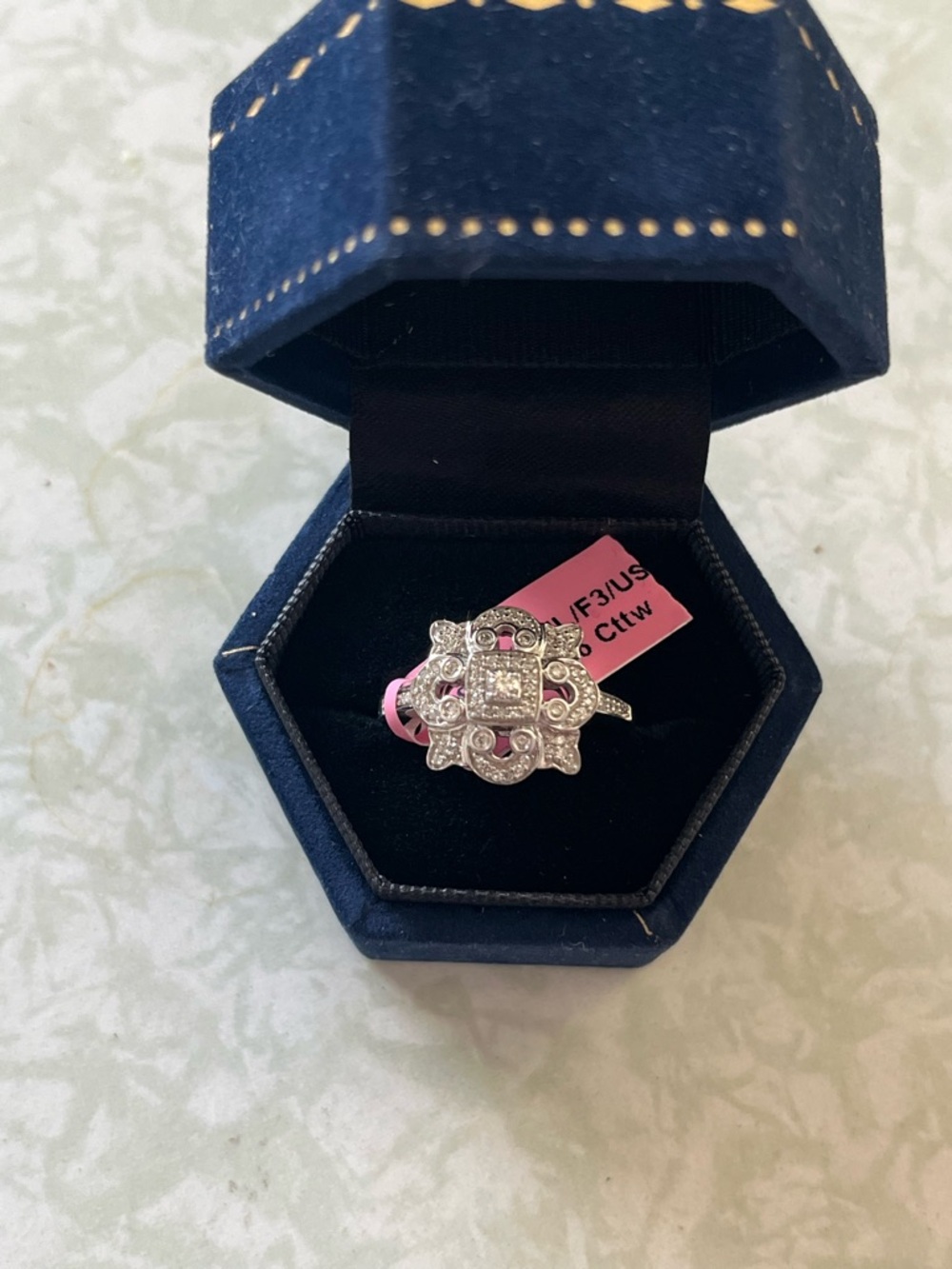 Elegant Vintage-Style Silver and Diamond Floral Halo Ring
